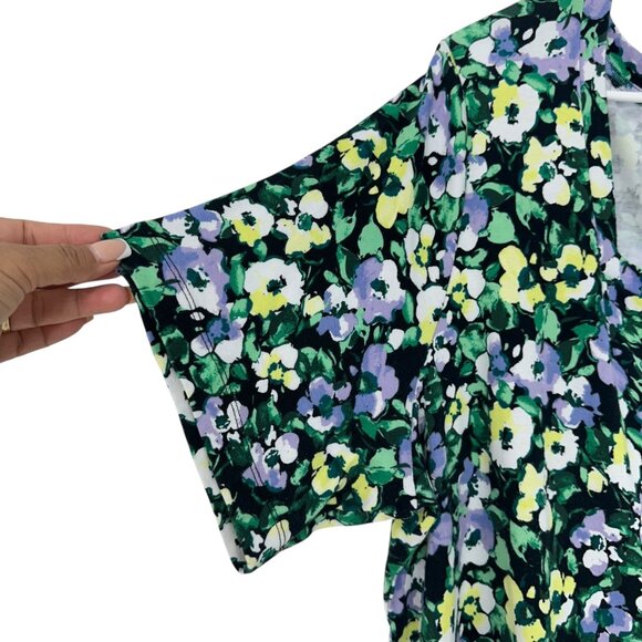 Croft & Barrow Womens Green Floral Square Neck Top SZ 2X Soft Stretchy Cotton - Picture 7 of 10